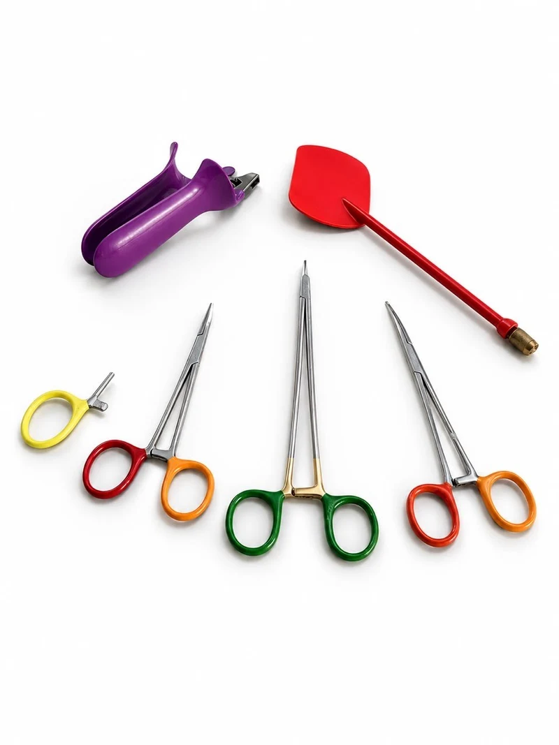 Instrumentos cirúrgicos revestidos em diferentes cores